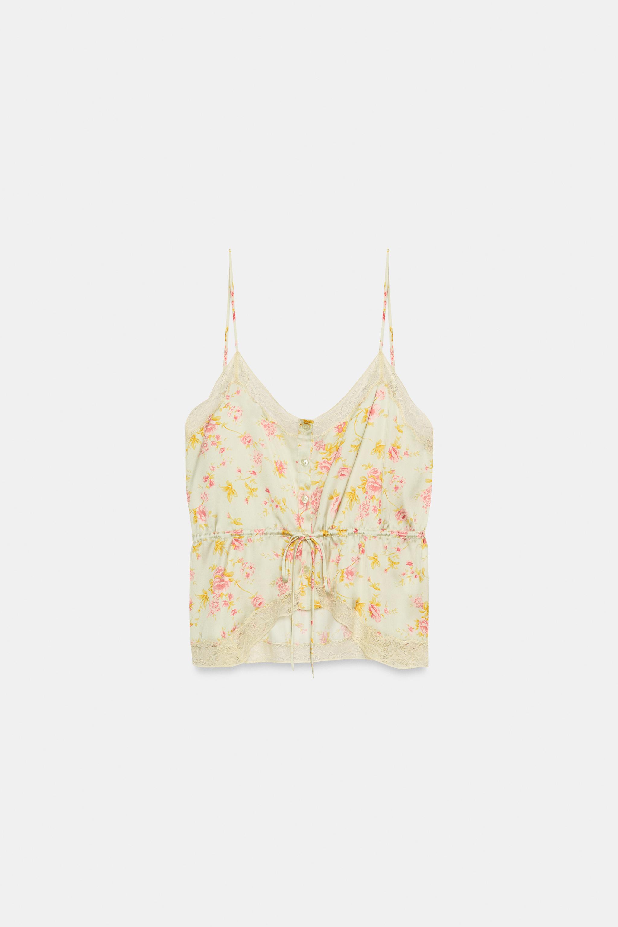 FLORAL LACE SATIN EFFECT TOP